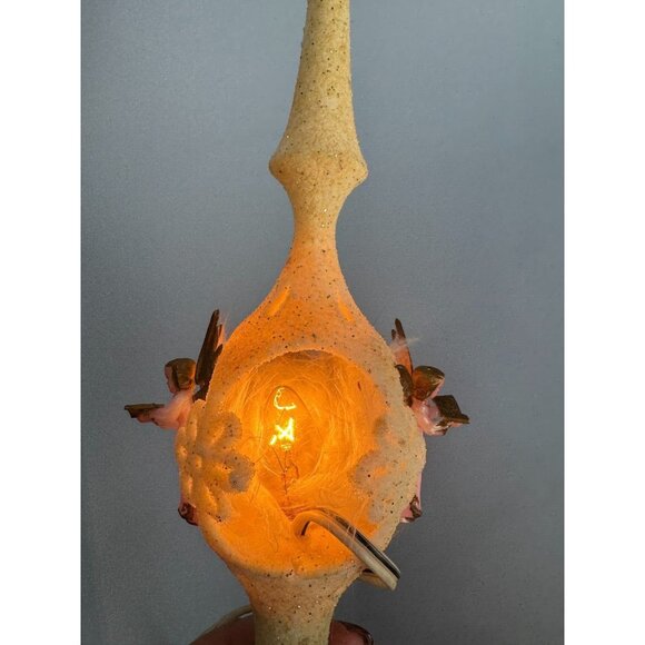 Vintage Lucite White Flocked Pink Angel Christmas Tree Topper Lighted Rare - Picture 9 of 13